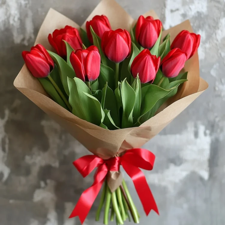 Букет 9 красных тюльпанов